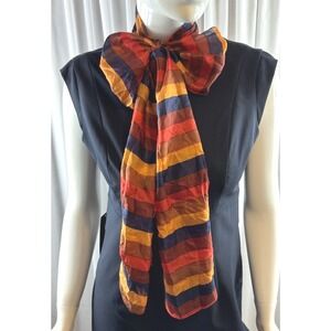 Vintage Silk Blend Striped Scarf Multicolor Fall Colors Chic  Goblin core 70-44
